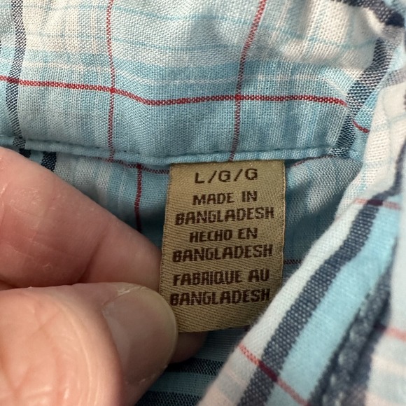 Wrangler Western Shirt Mens Large Blue Plaid Pearl Snap Button Up‎ Lightweight - Picture 6 of 9